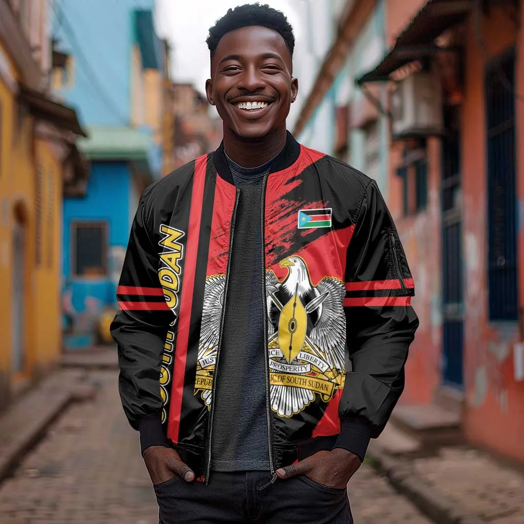 Personalized South Sudan With Coat Of Arms Sleeve Zip Bomber Jacket Sporty Style LT15