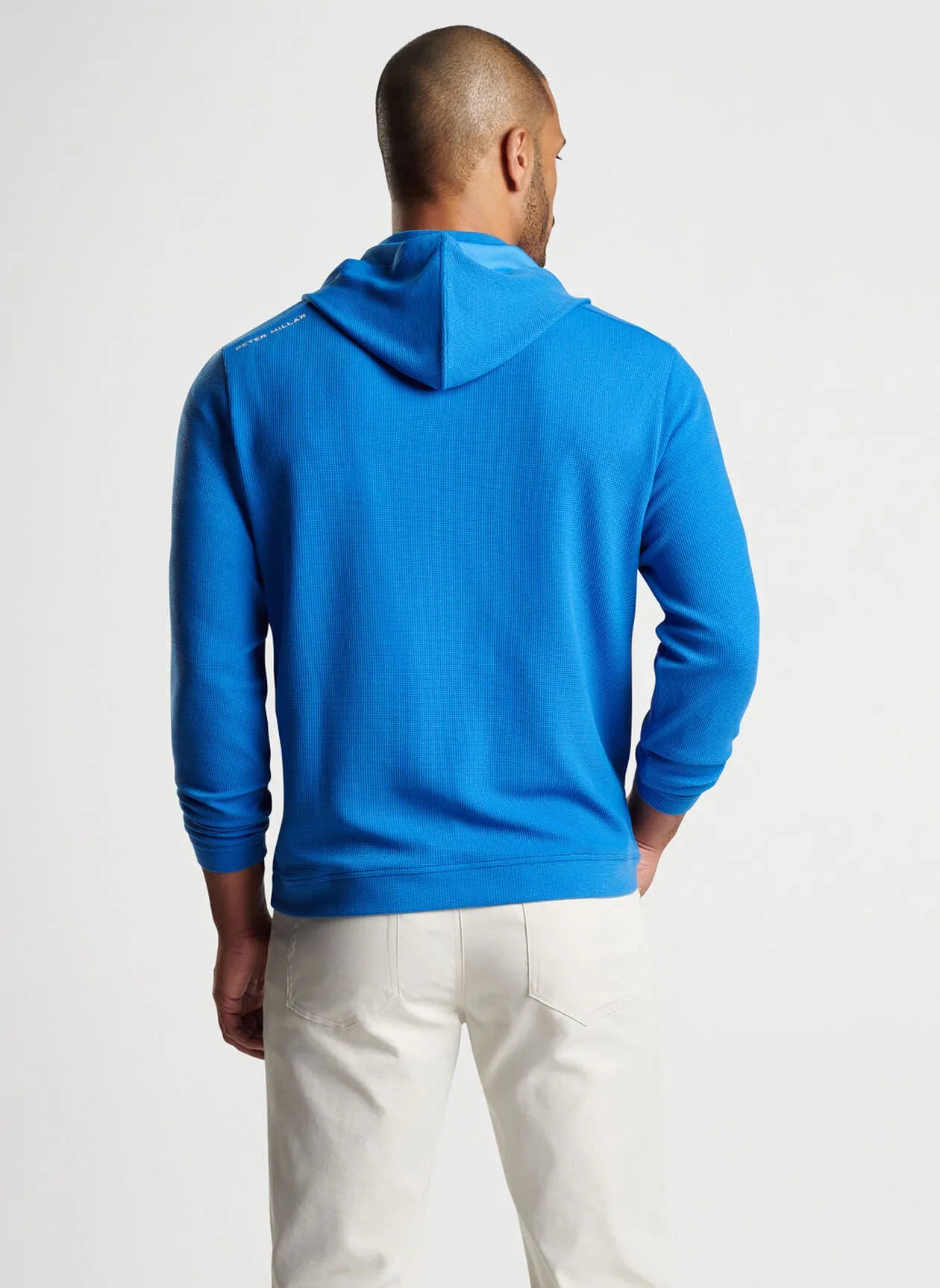 Peter Millar Mens Classic Fit Grid Performance Half-Zip Hoodie - MAKO BLUE
