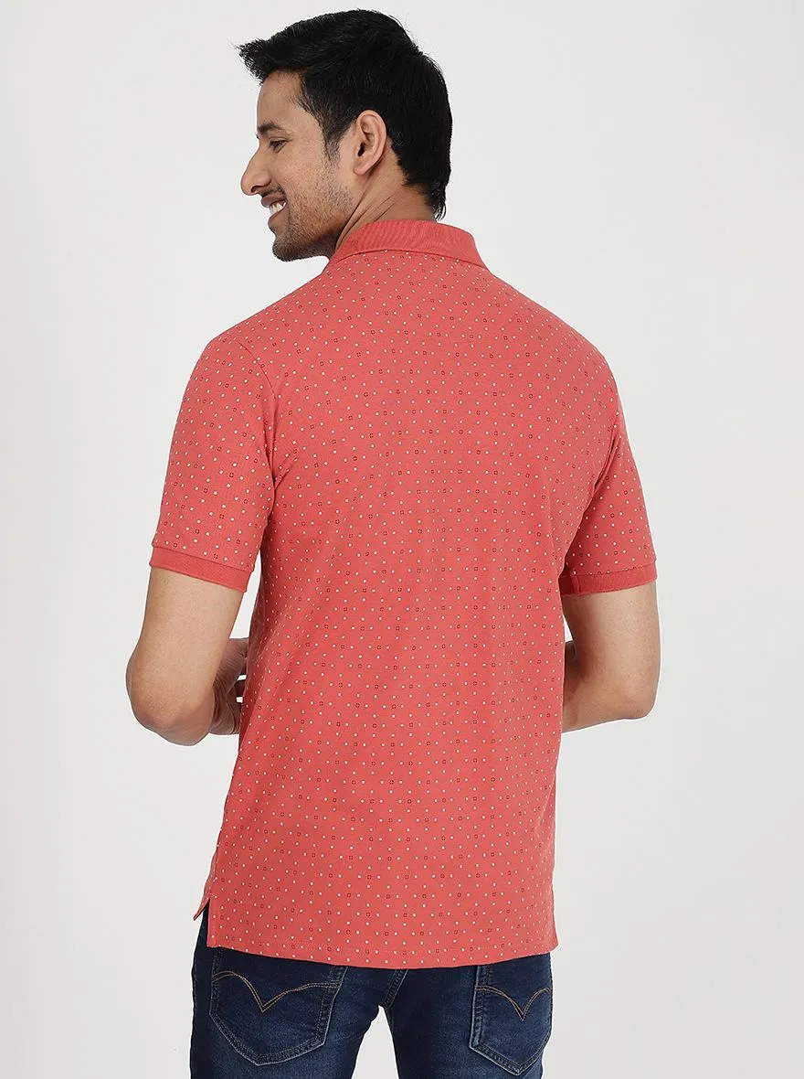 Pink Printed Slim Fit Polo T-Shirt | JadeBlue