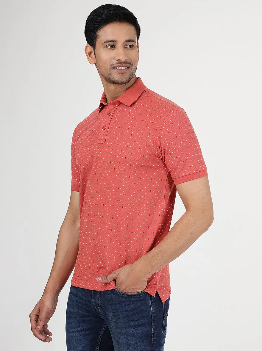 Pink Printed Slim Fit Polo T-Shirt | JadeBlue