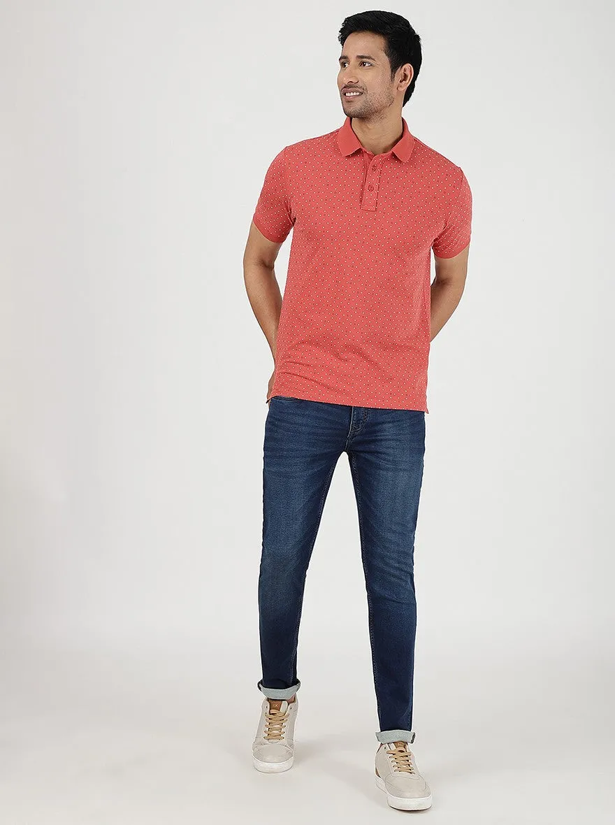 Pink Printed Slim Fit Polo T-Shirt | JadeBlue