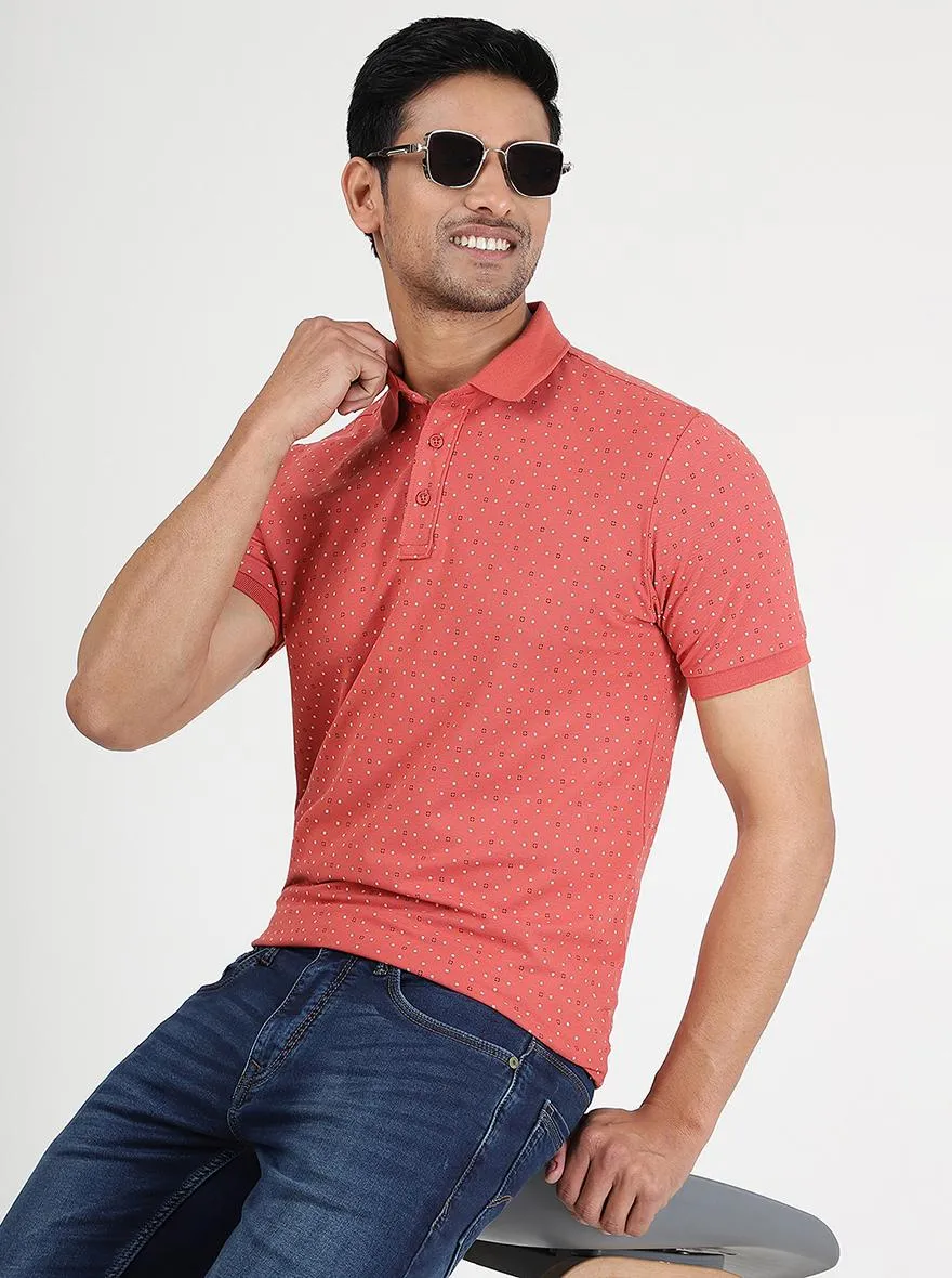 Pink Printed Slim Fit Polo T-Shirt | JadeBlue