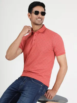 Pink Printed Slim Fit Polo T-Shirt | JadeBlue