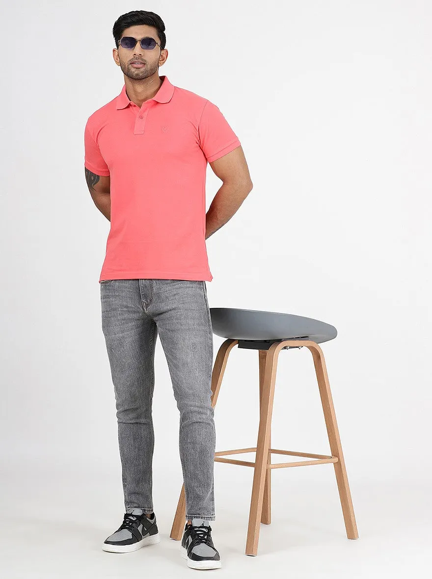 Pink Solid Slim Fit Polo T-Shirt | Greenfibre