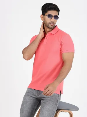 Pink Solid Slim Fit Polo T-Shirt | Greenfibre