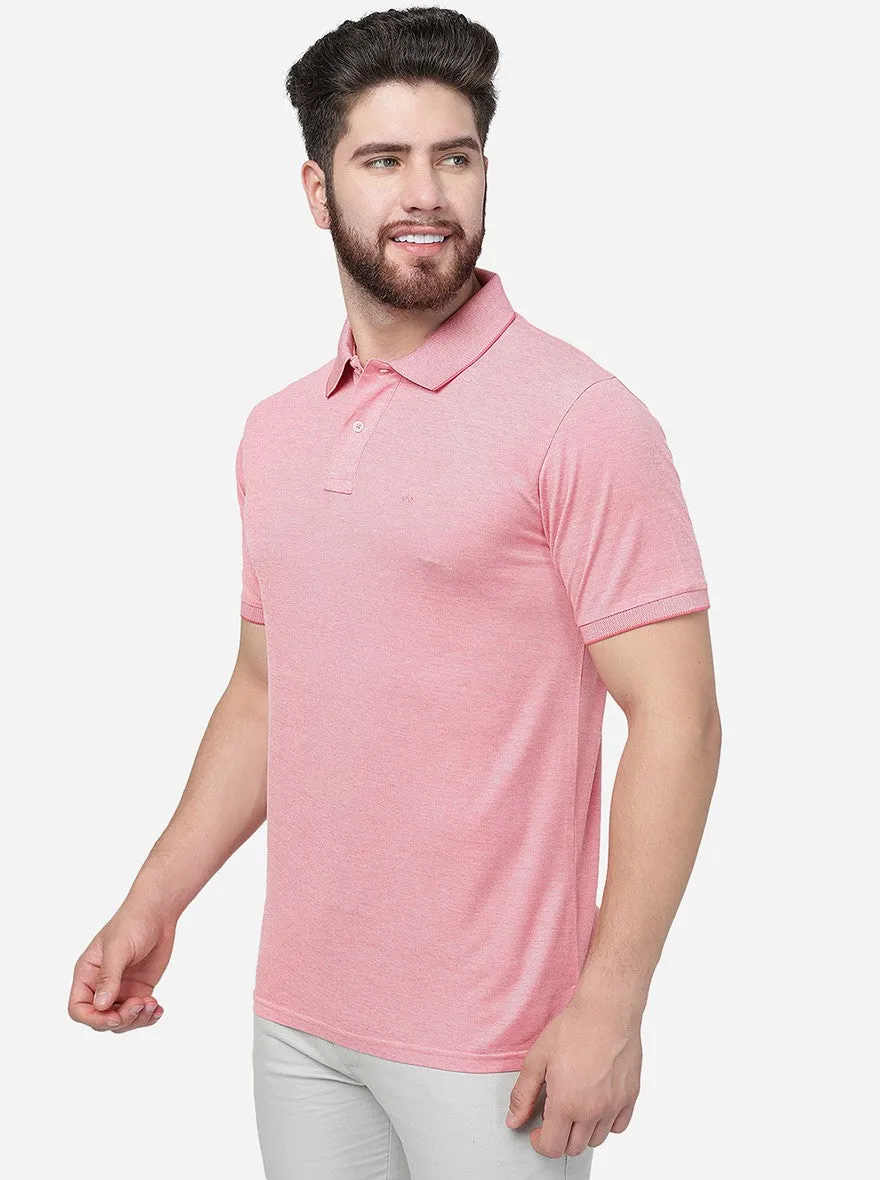 Pink Solid Slim Fit Polo T-Shirt | JadeBlue