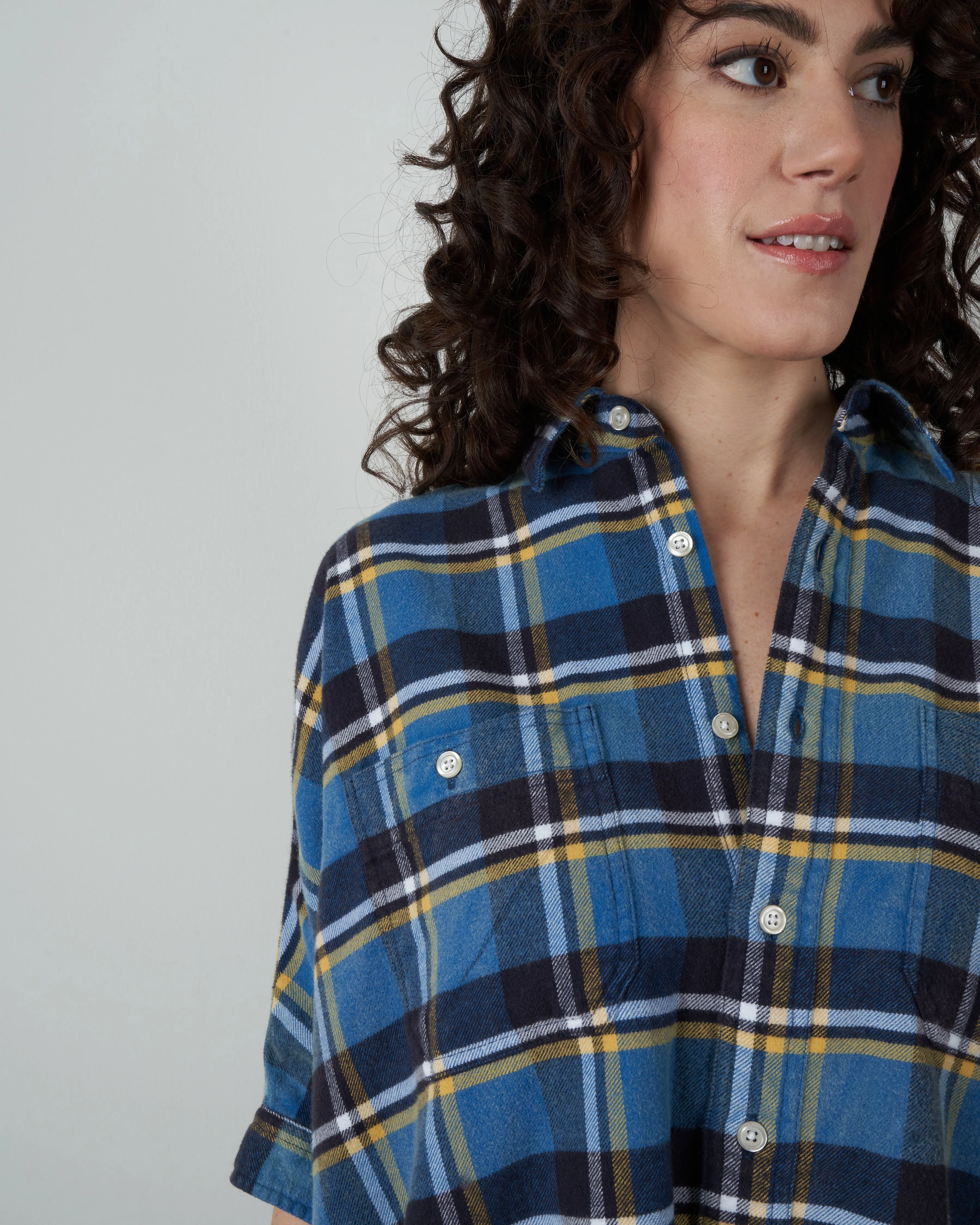 plaid oversized boxy shirt - blue plaid