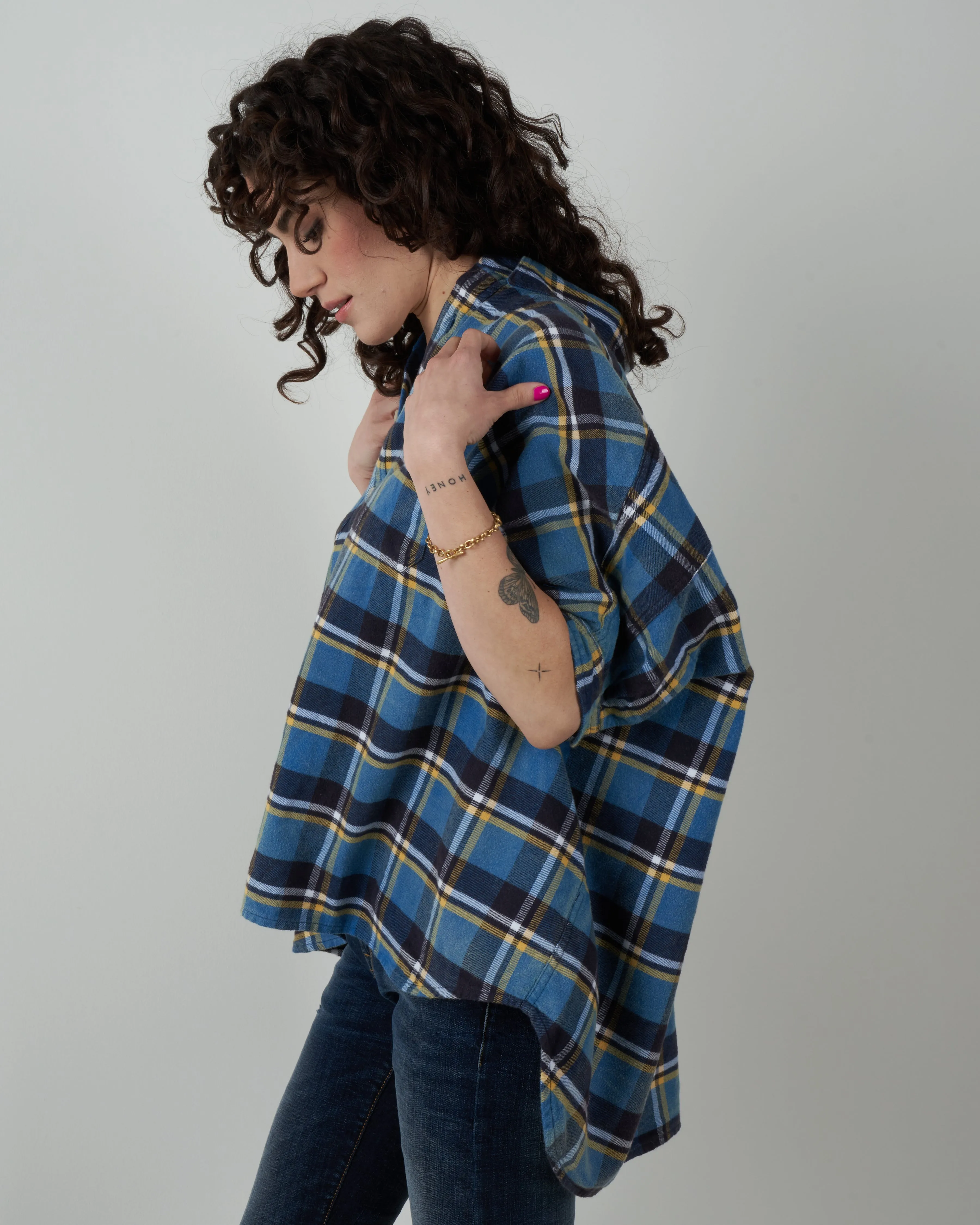 plaid oversized boxy shirt - blue plaid