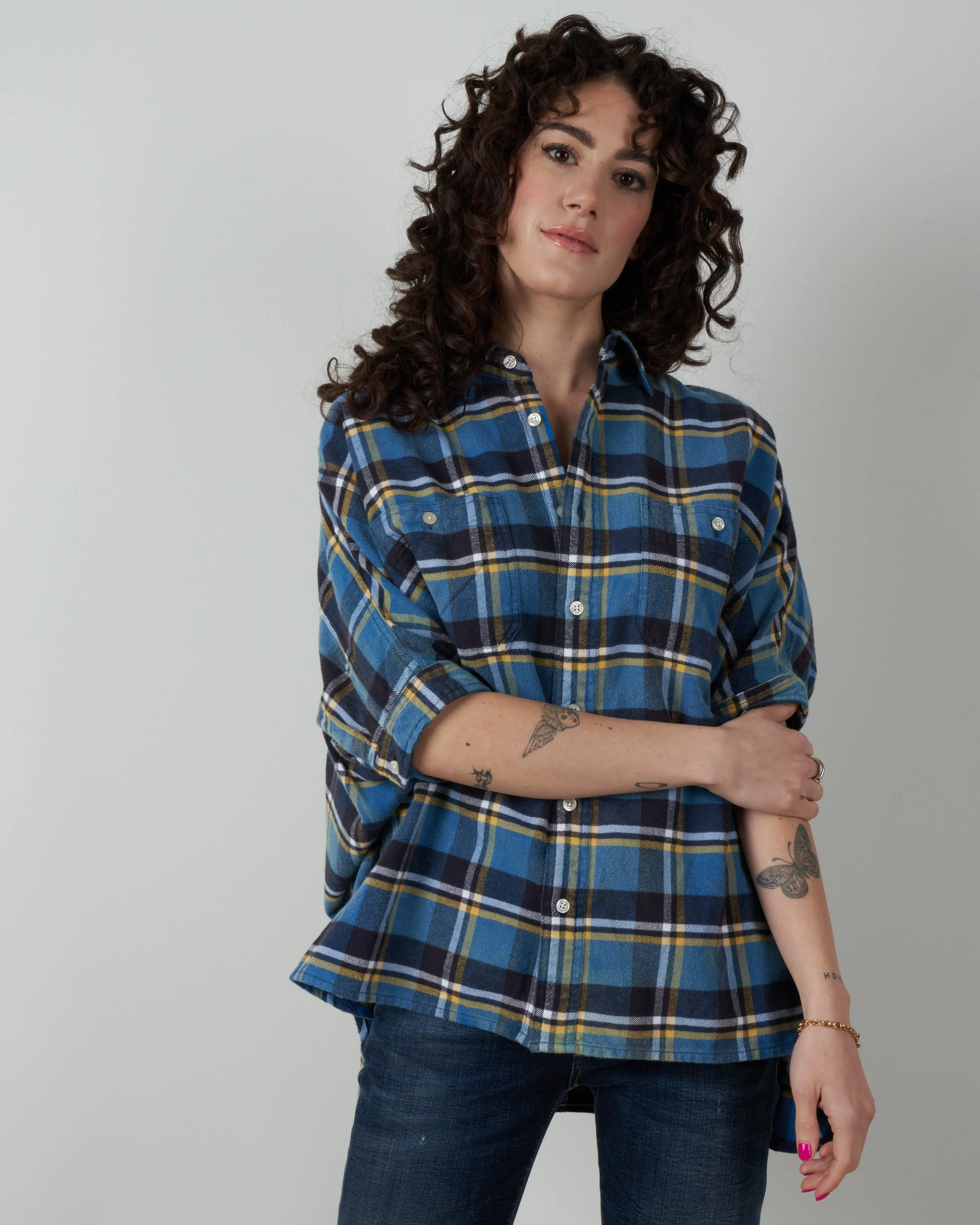 plaid oversized boxy shirt - blue plaid