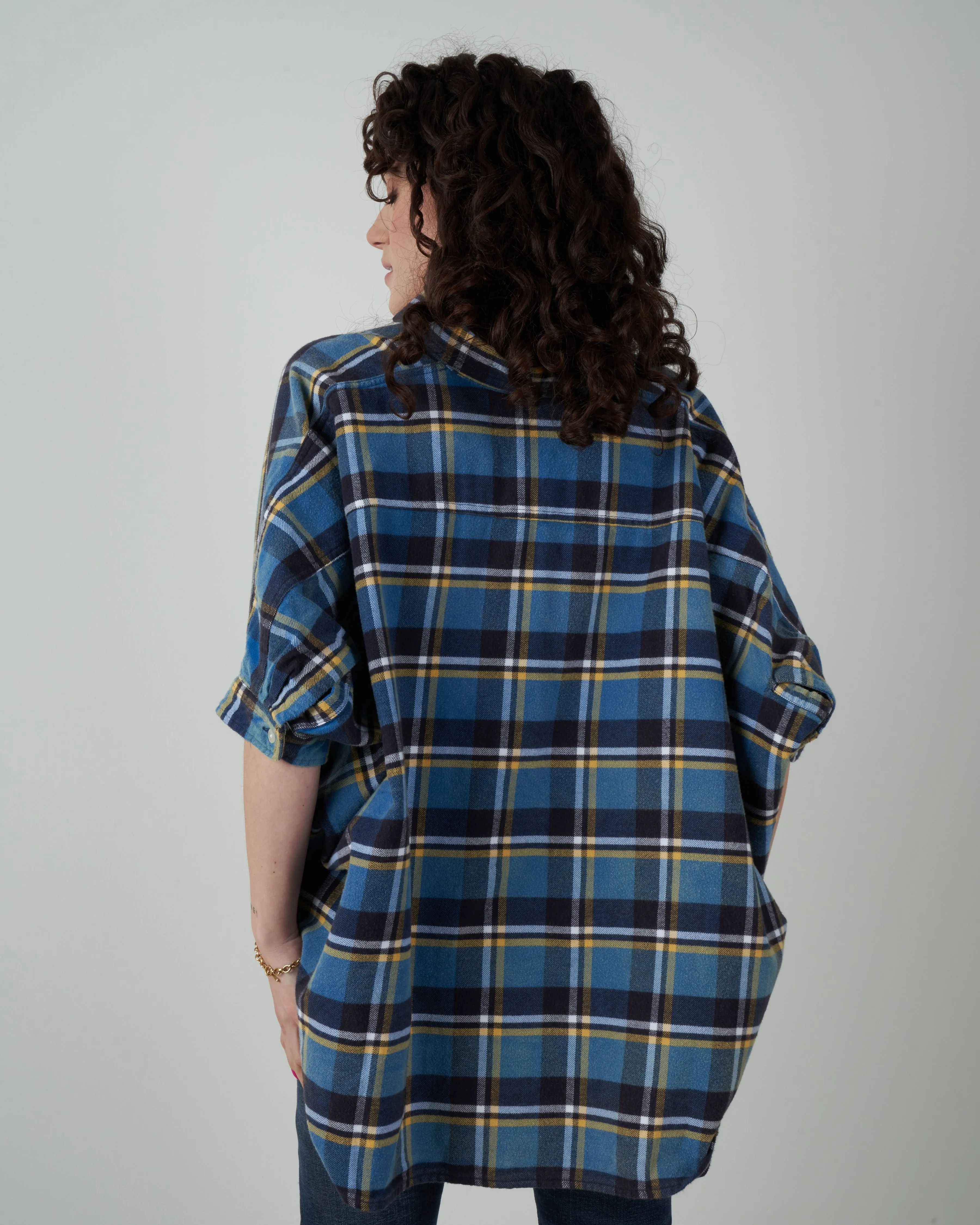 plaid oversized boxy shirt - blue plaid