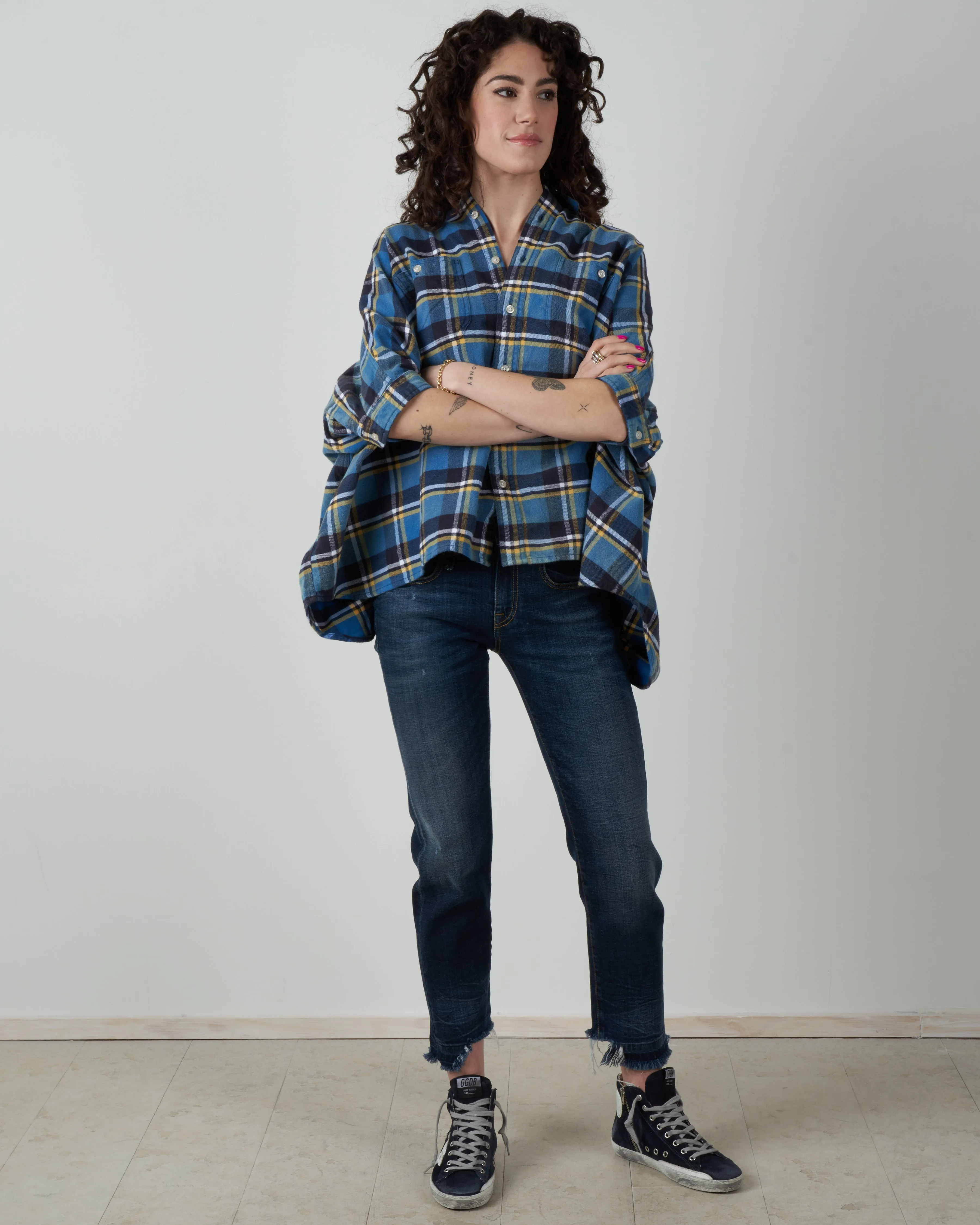 plaid oversized boxy shirt - blue plaid