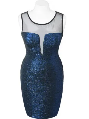 Plus Size Sparkling Scuba Mesh Blue Dress