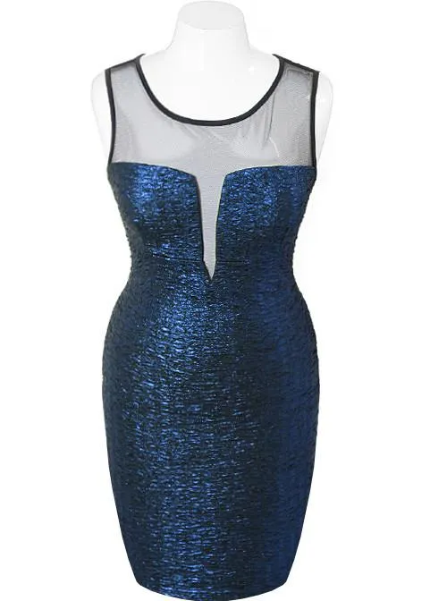 Plus Size Sparkling Scuba Mesh Blue Dress