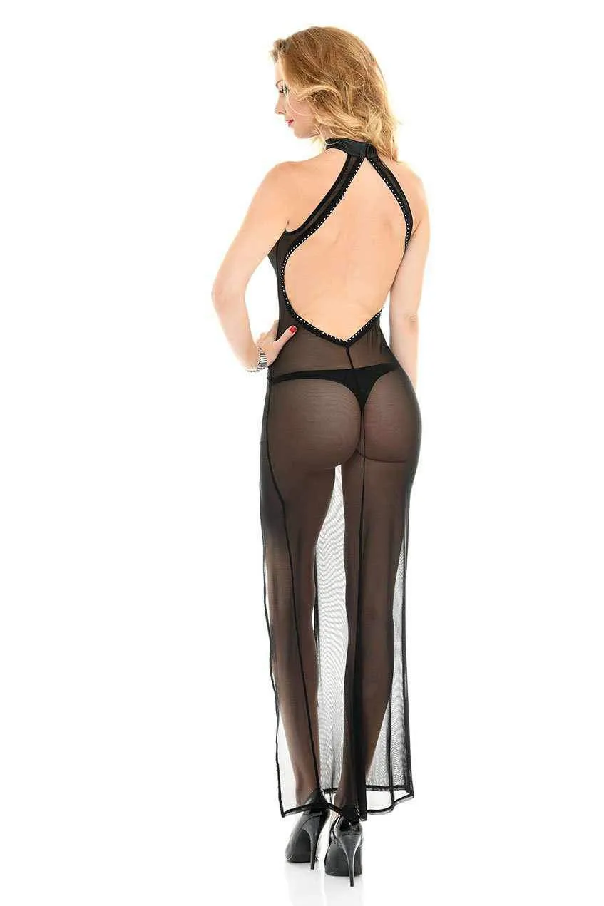 Poussycat Edgy Long Dress | Black Mesh