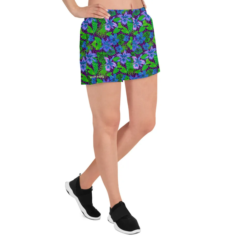 Purple Leopard Goth Hawaiian Print Women's Athletic Short Shorts / All Over Print