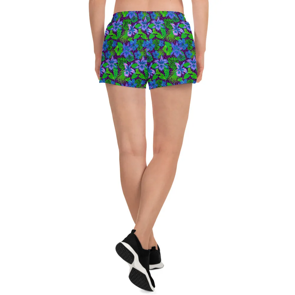 Purple Leopard Goth Hawaiian Print Women's Athletic Short Shorts / All Over Print