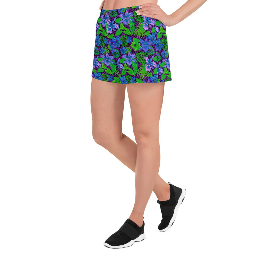 Purple Leopard Goth Hawaiian Print Women's Athletic Short Shorts / All Over Print