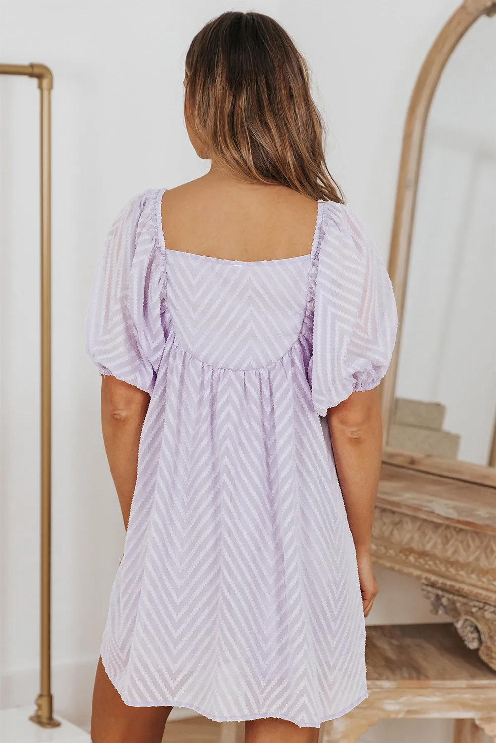 Purple Square Neck Puff Sleeve Babydoll Mini Dress