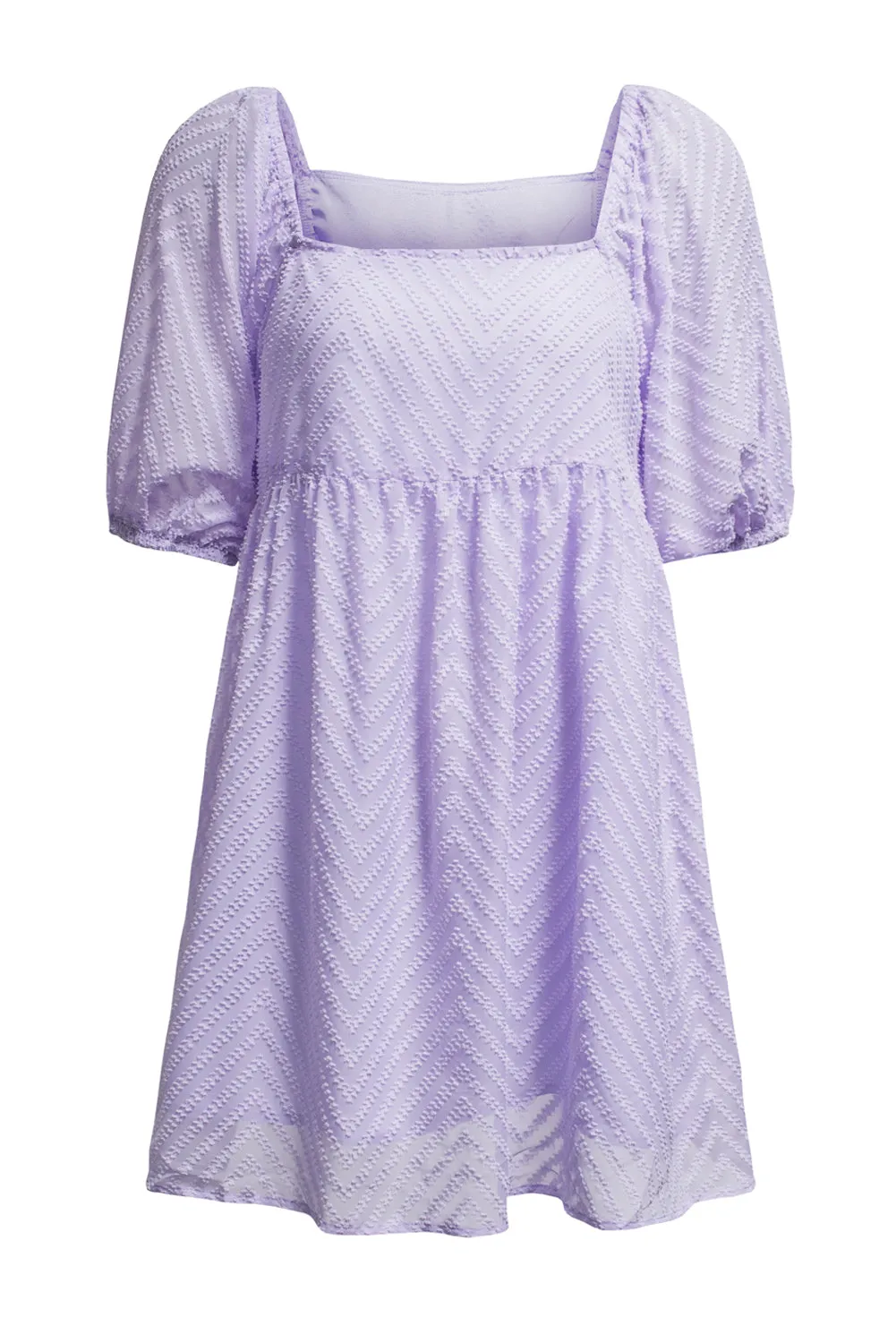 Purple Square Neck Puff Sleeve Babydoll Mini Dress