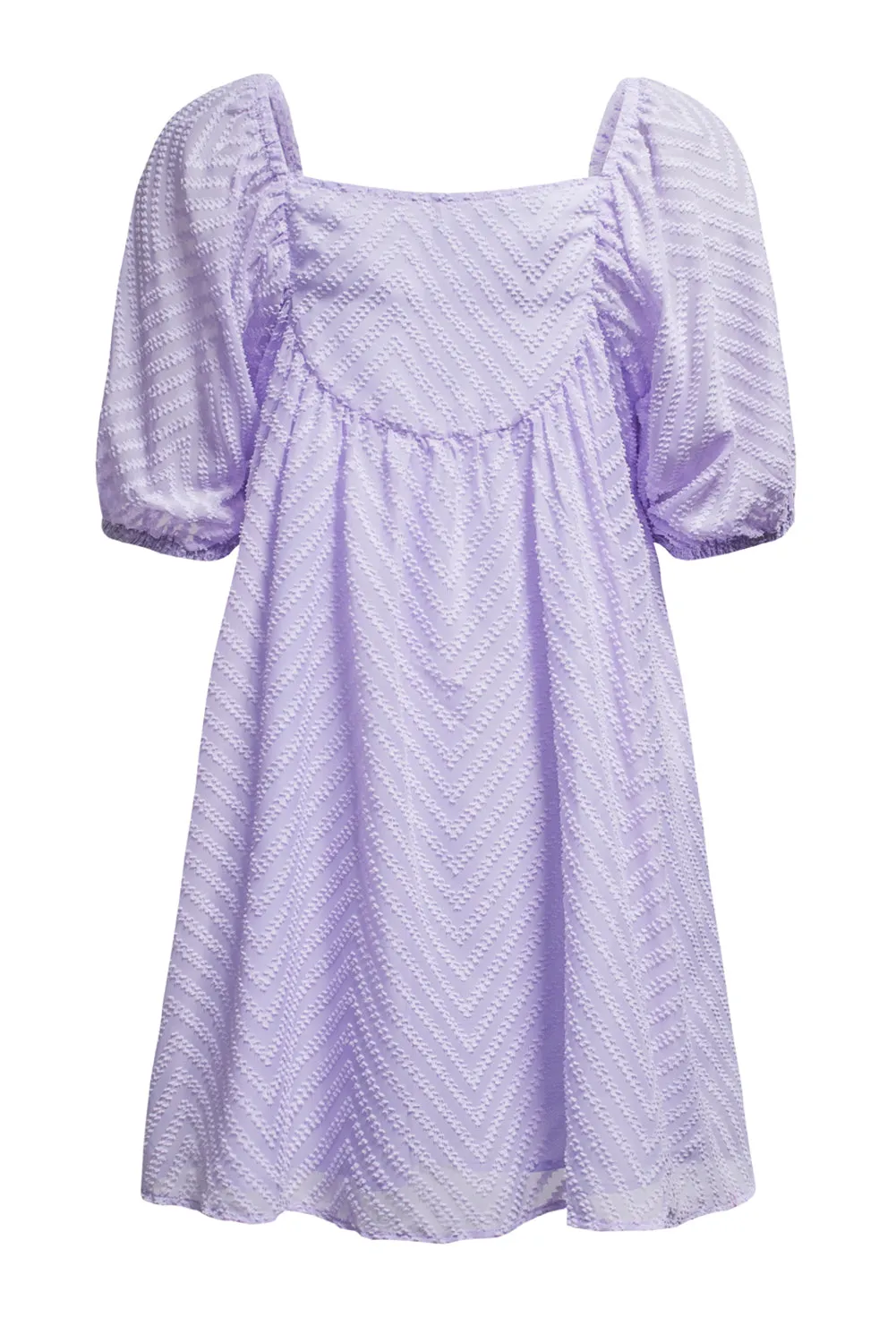 Purple Square Neck Puff Sleeve Babydoll Mini Dress