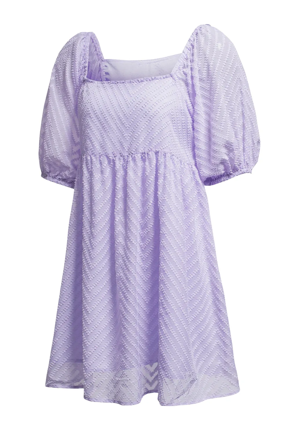 Purple Square Neck Puff Sleeve Babydoll Mini Dress