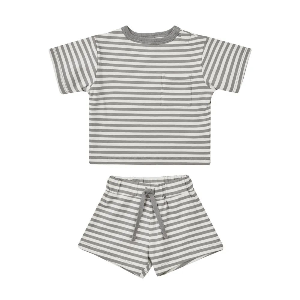 Quincy Mae Boxy Pocket Tee   Short - Lagoon Stripe (Size 0-3m) *CLEARANCE*