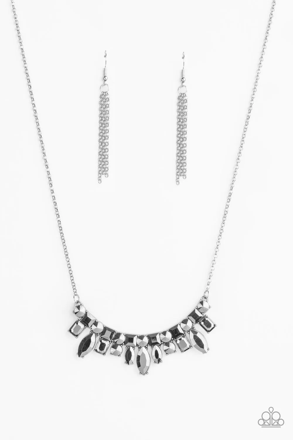" Wish Upon a Rock Star" Silver Multi Shape Hematite Rhinestone Necklace Set