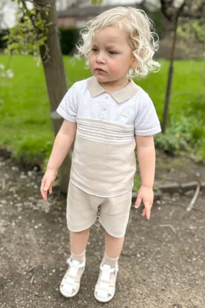 "Archie" Beige Knit Polo Shirt & Shorts