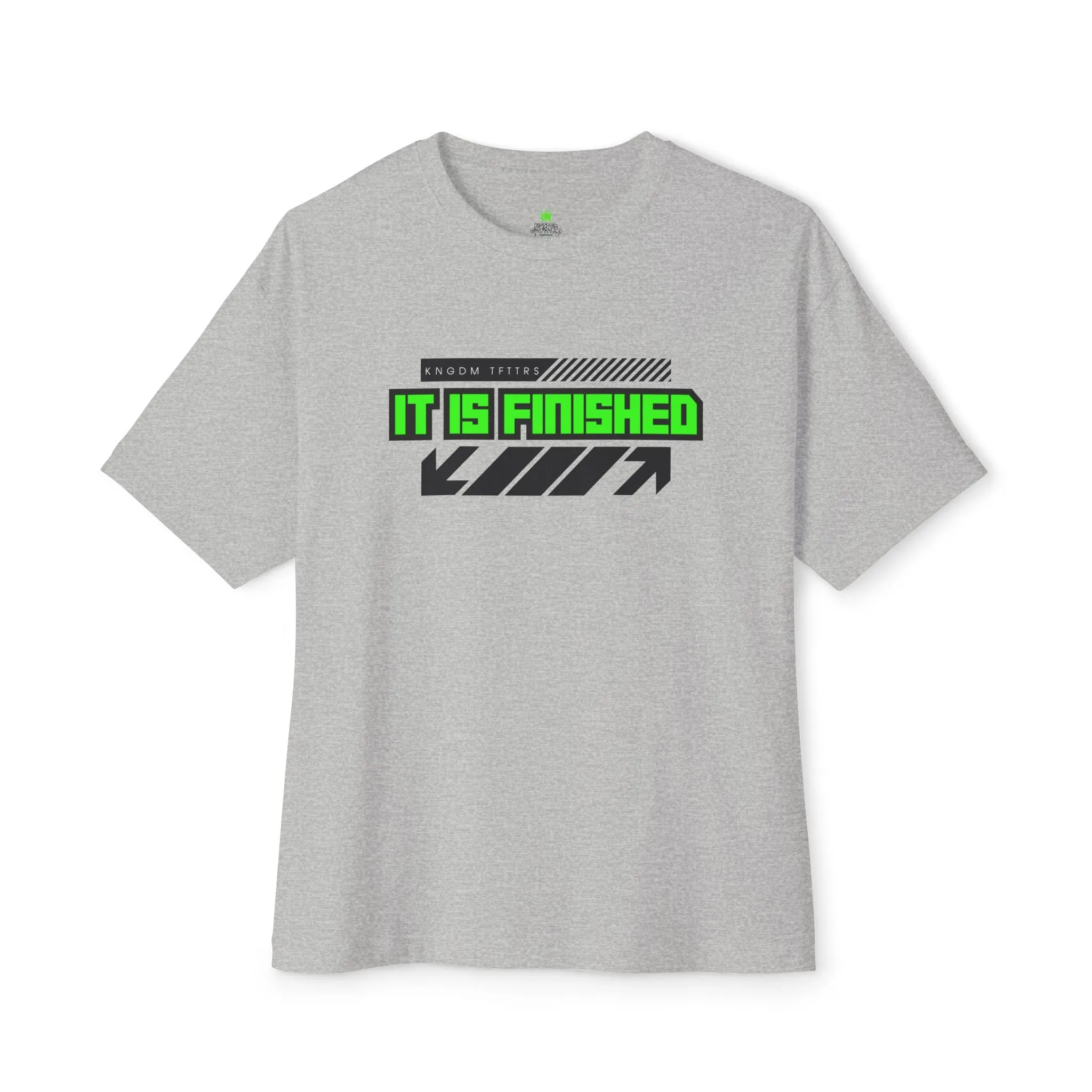 "It Is Finished T-Shirt - Bold Faith Statement Oversized Heavyweight Boxy Tee"