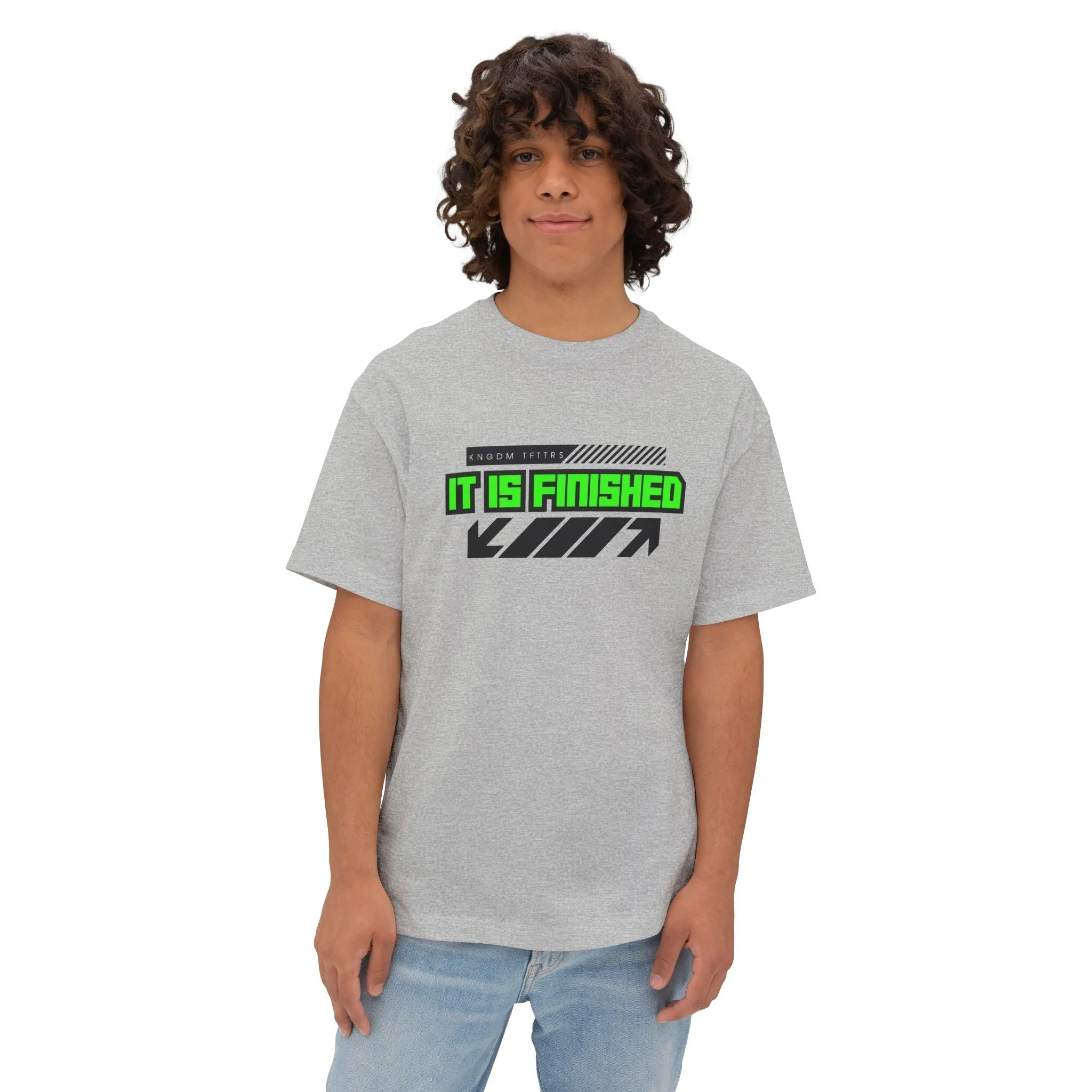 "It Is Finished T-Shirt - Bold Faith Statement Oversized Heavyweight Boxy Tee"