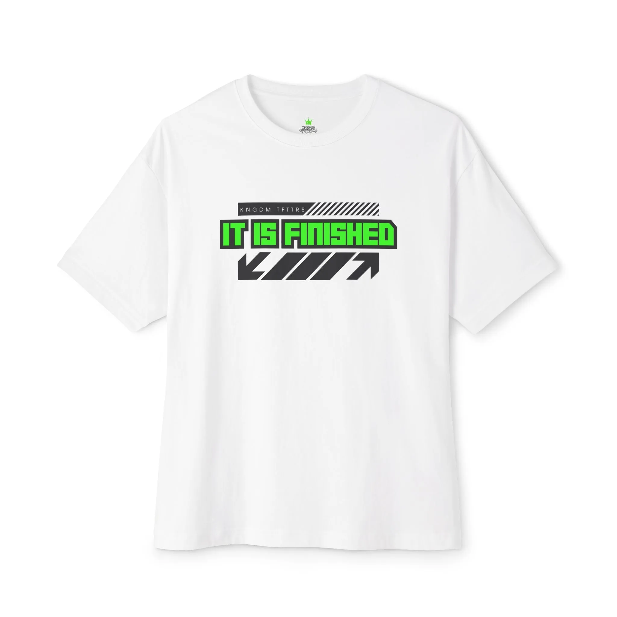 "It Is Finished T-Shirt - Bold Faith Statement Oversized Heavyweight Boxy Tee"
