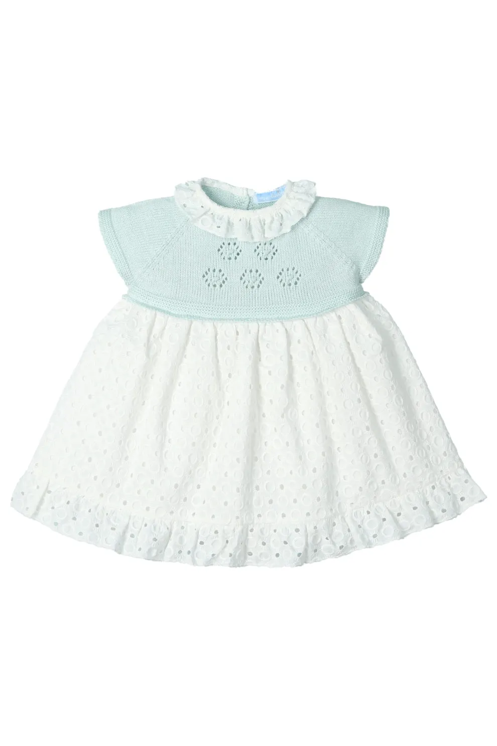 "Marisol" Glacier Green Half Knit Broderie Anglaise Dress
