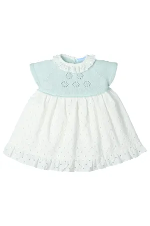 "Marisol" Glacier Green Half Knit Broderie Anglaise Dress