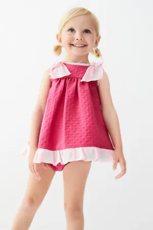 "Tara" Fuchsia Neon Stripe Dress & Bloomers