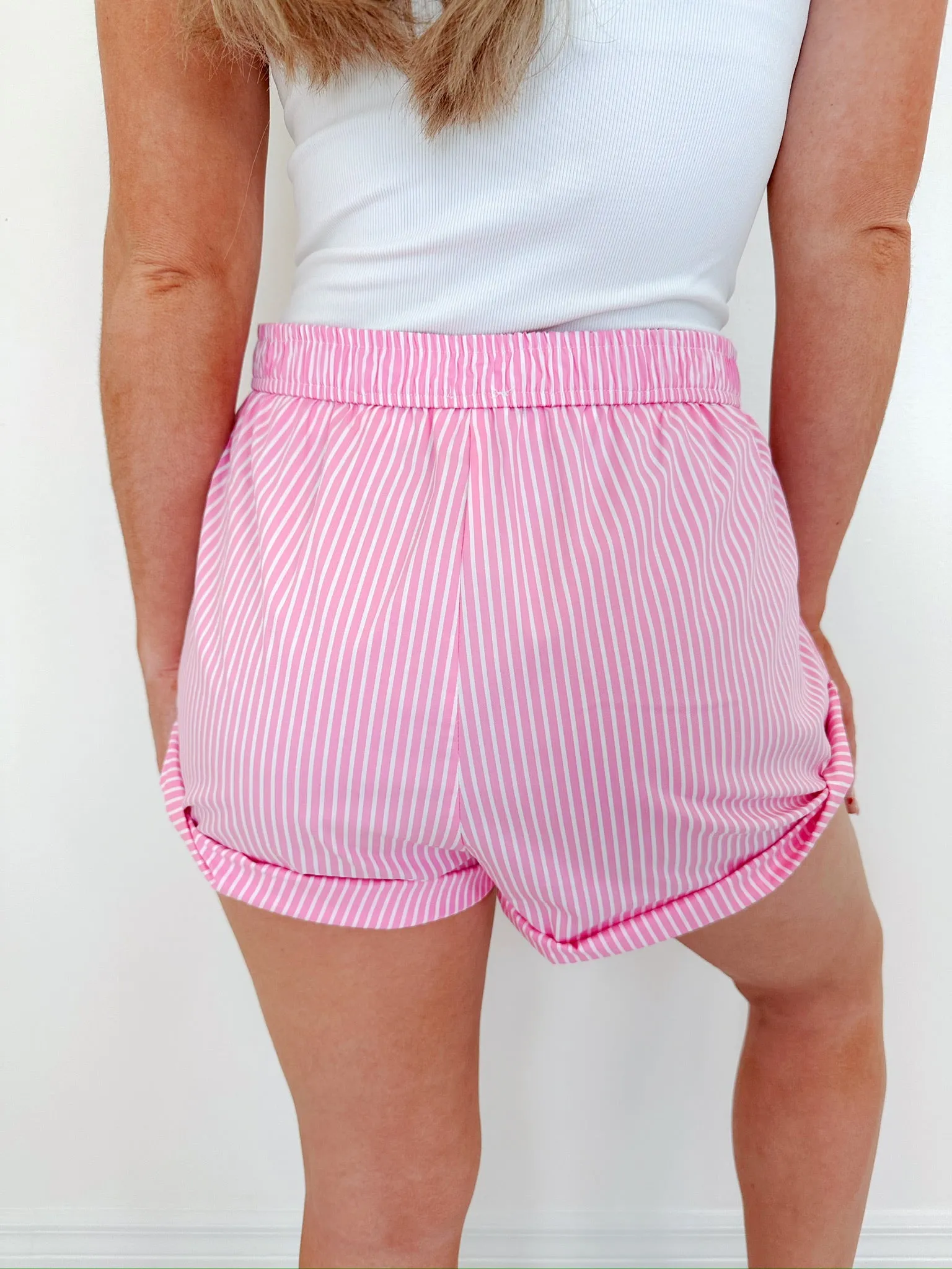 Raven Rolled Cuff Striped Boxer Shorts Pink
