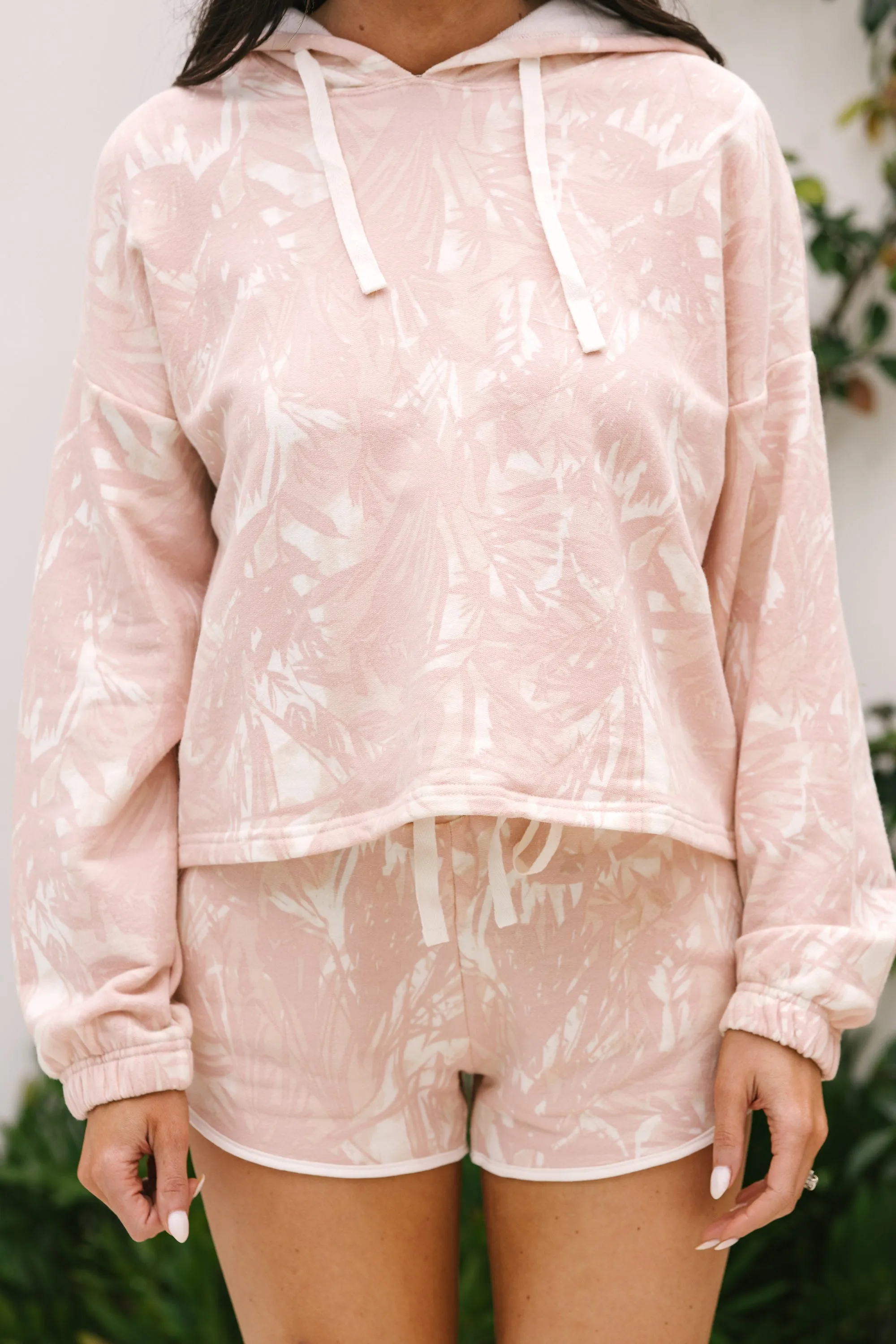 Ready To Relax Blush Pink Palm Print Hoodie