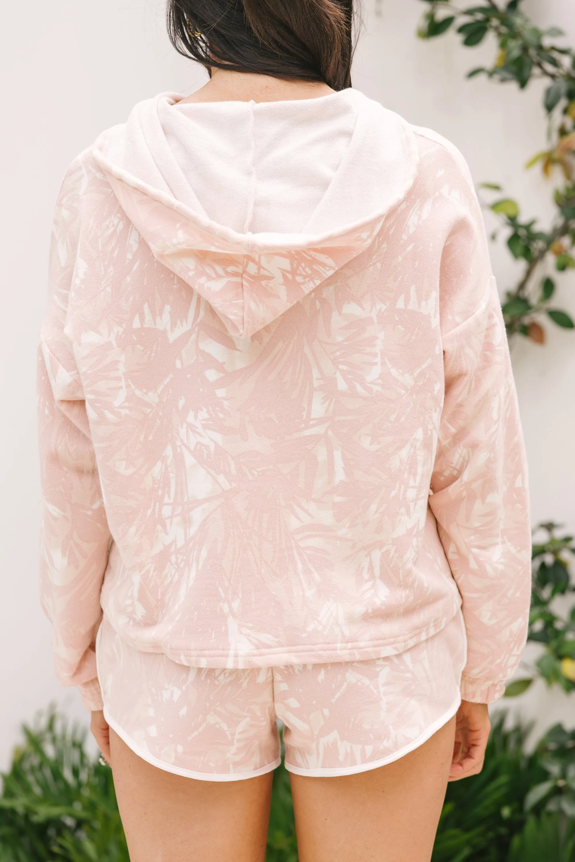 Ready To Relax Blush Pink Palm Print Hoodie
