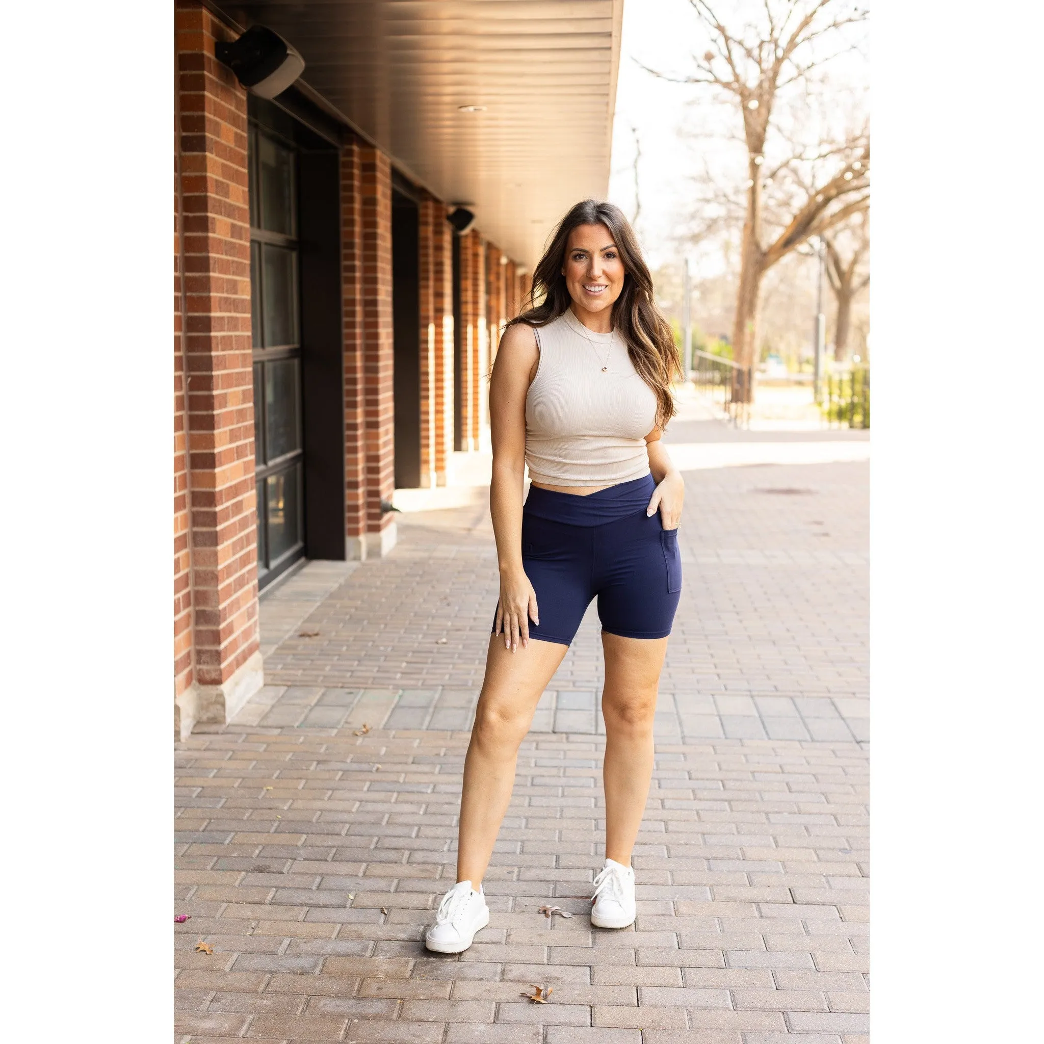 Ready to Ship | The Abby - NAVY Crossover Biker 5" Shorts  - Luxe Leggings by Julia Rose®
