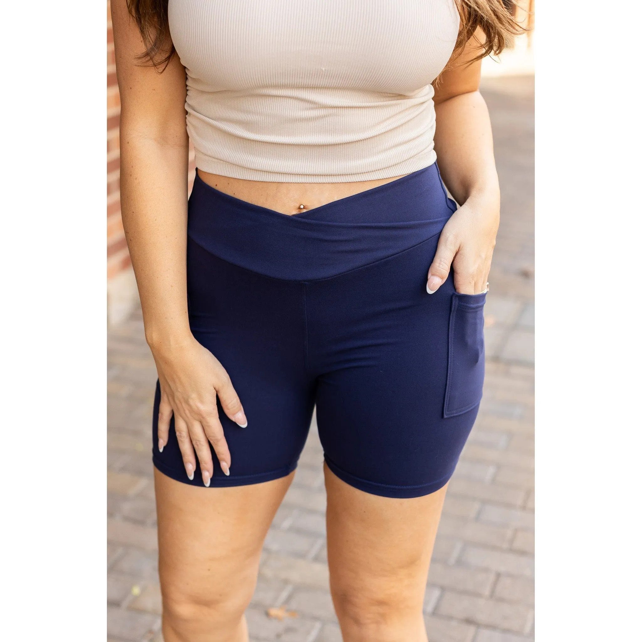 Ready to Ship | The Abby - NAVY Crossover Biker 5" Shorts  - Luxe Leggings by Julia Rose®