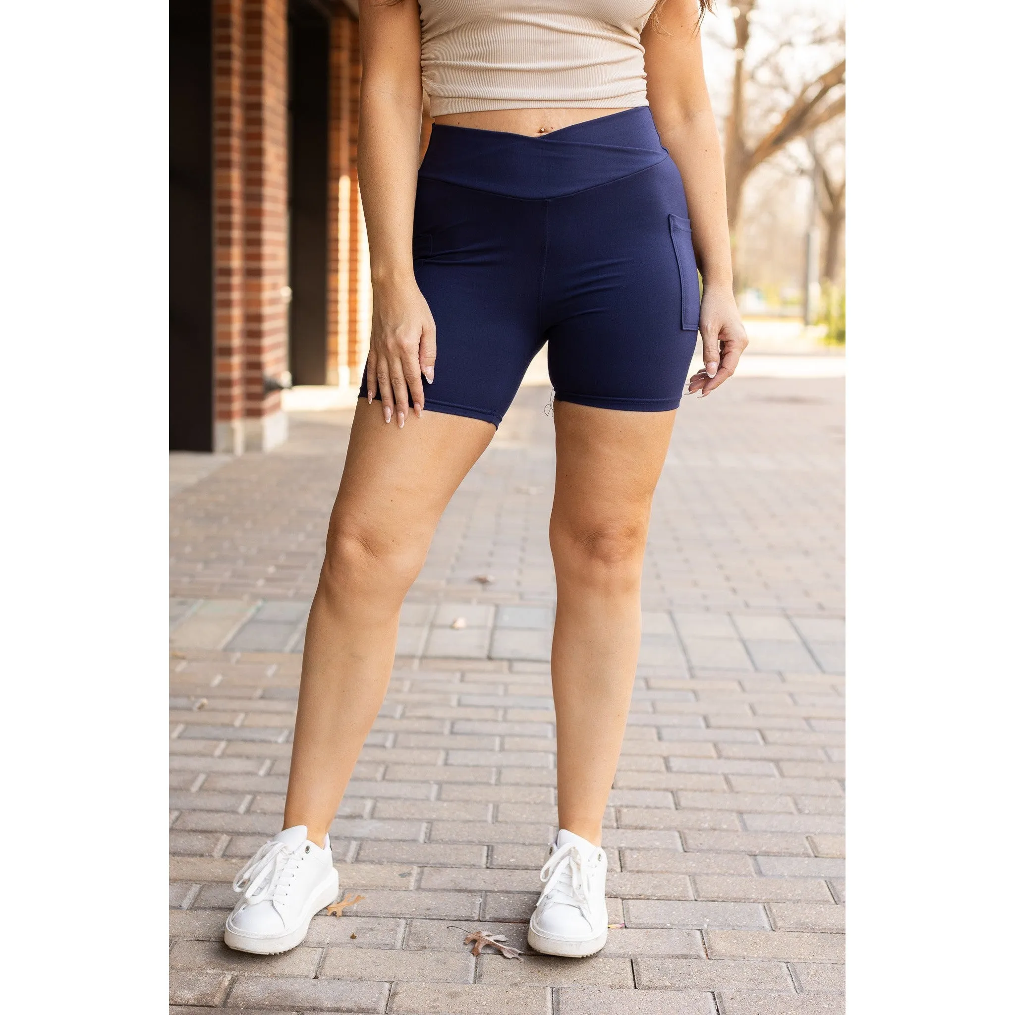 Ready to Ship | The Abby - NAVY Crossover Biker 5" Shorts  - Luxe Leggings by Julia Rose®