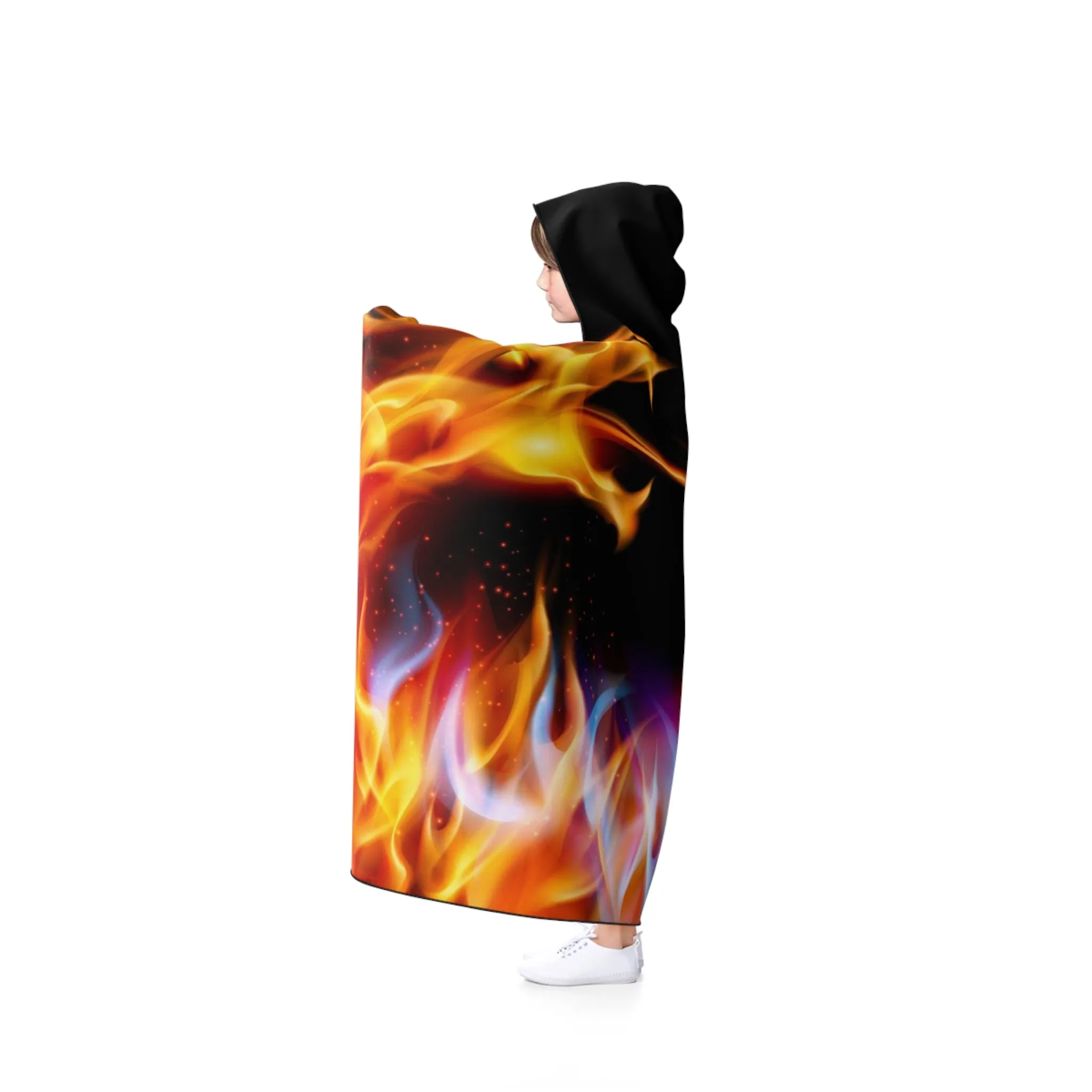 Red and Blue Fire Dragon Hooded Blanket