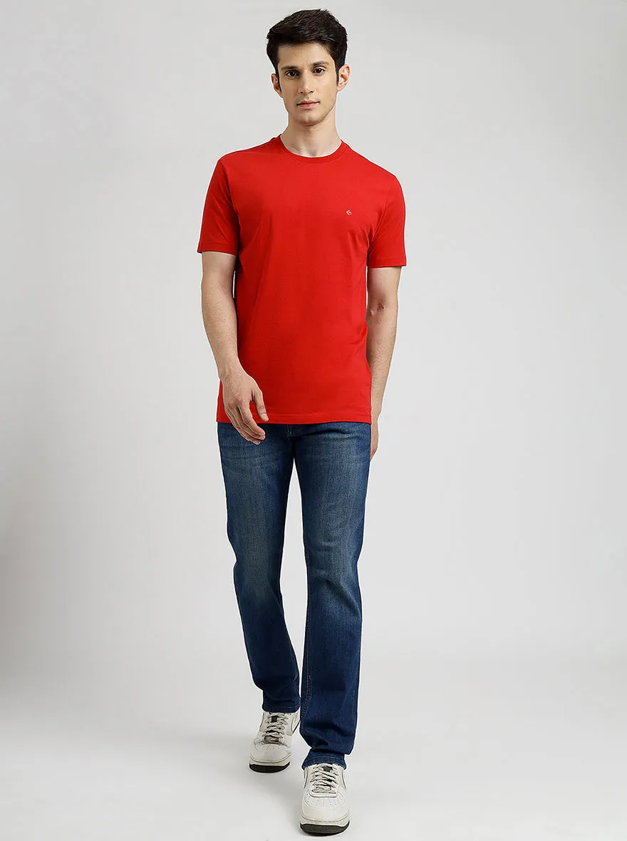 Red Solid Slim Fit T-Shirt | Greenfibre