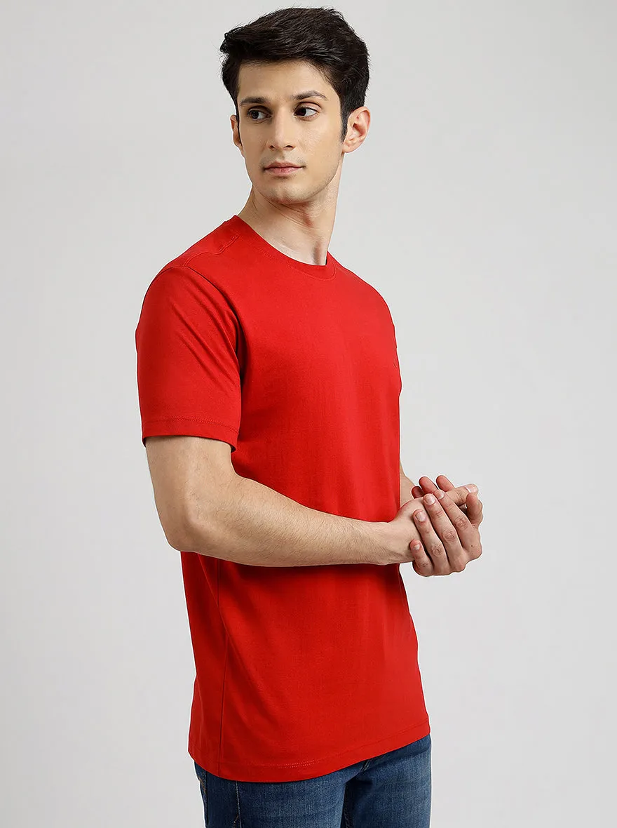 Red Solid Slim Fit T-Shirt | Greenfibre
