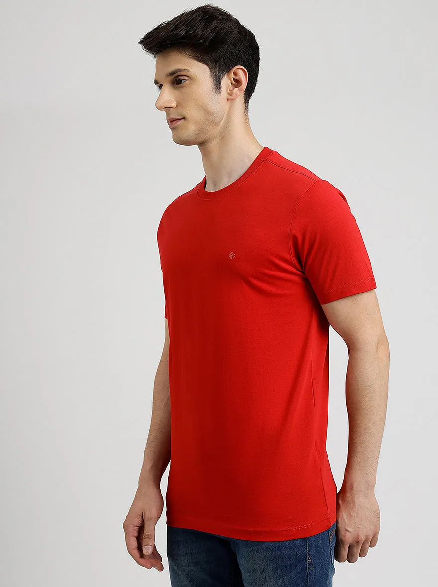 Red Solid Slim Fit T-Shirt | Greenfibre