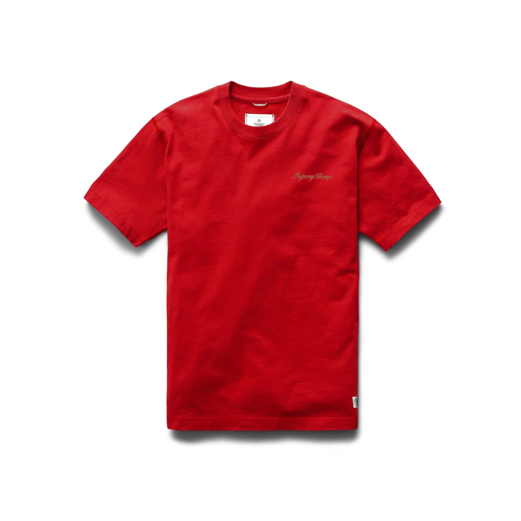 Reigning Champ Men Embroidered Script T-Shirt Carmine RC-1377-CARM