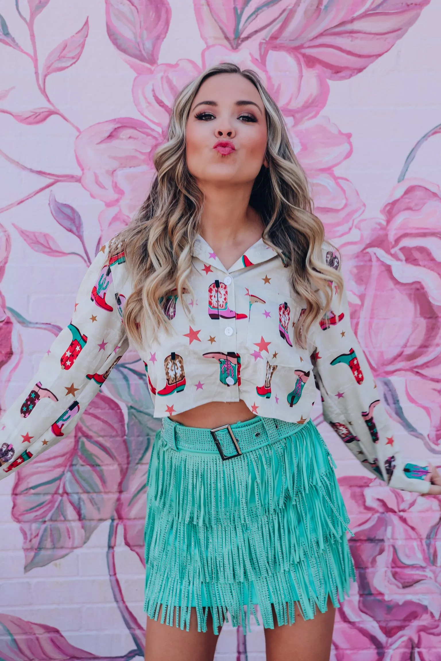 Rhinestone Diva Fringe Mini Skirt - Mint Green