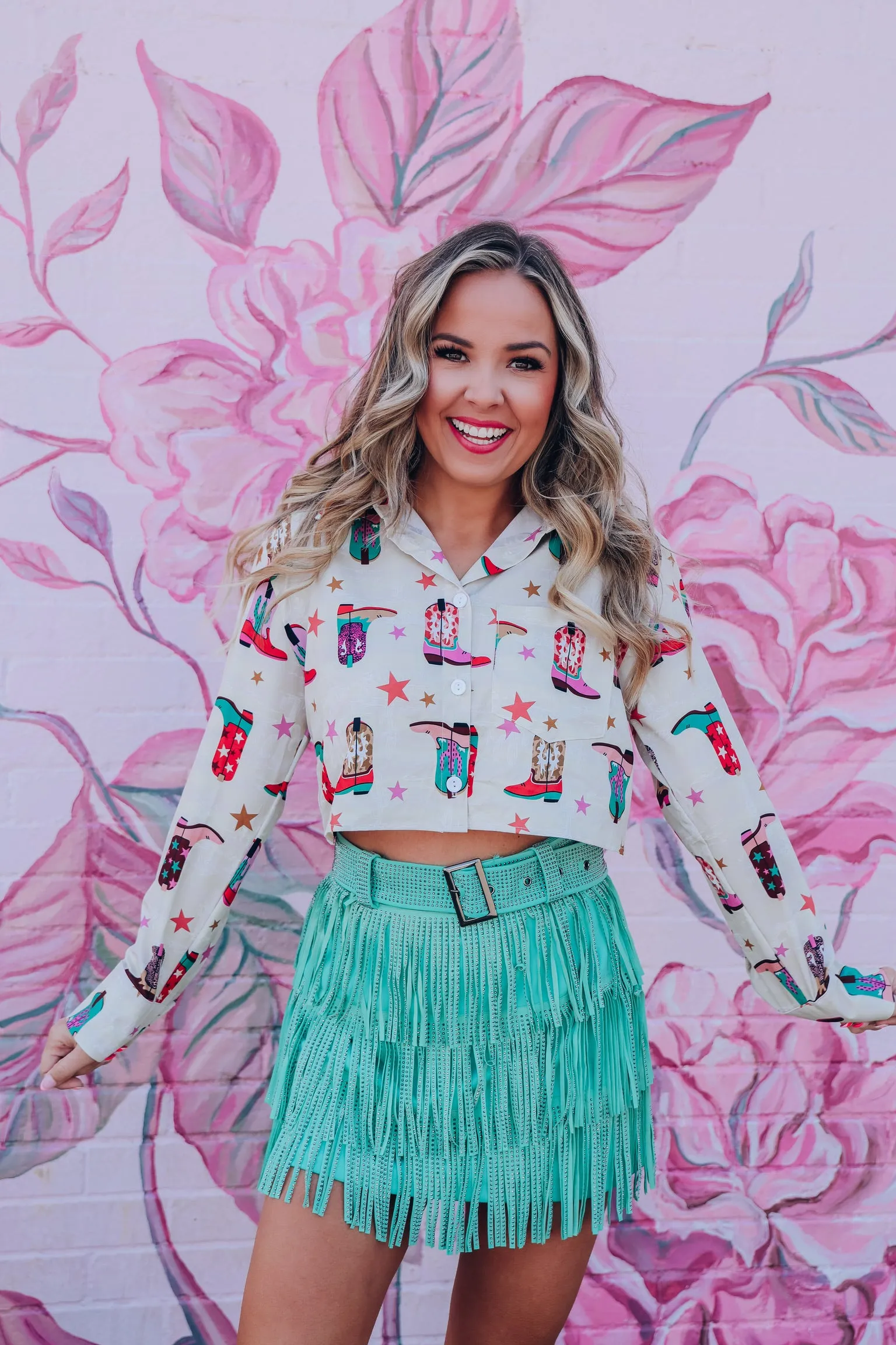 Rhinestone Diva Fringe Mini Skirt - Mint Green