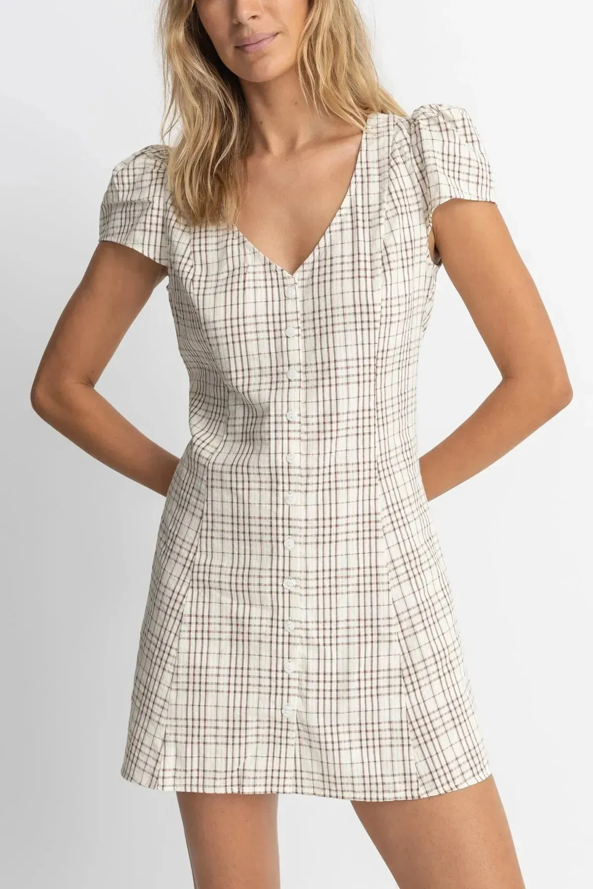 Rhythm Women's Rumi Check Cap Sleeve Dress