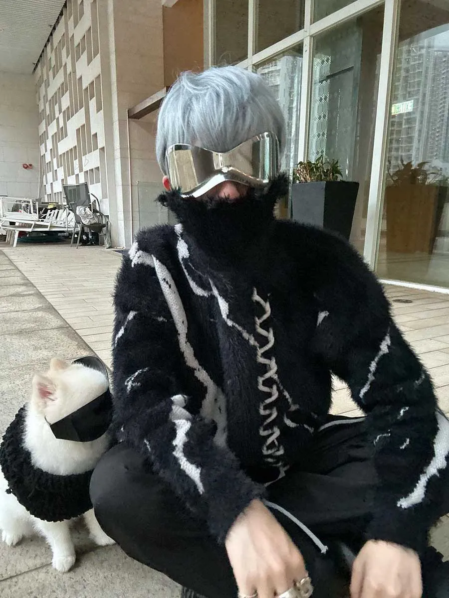 Rimiro - Rip Damage Design Turtleneck Knitwear Sweater