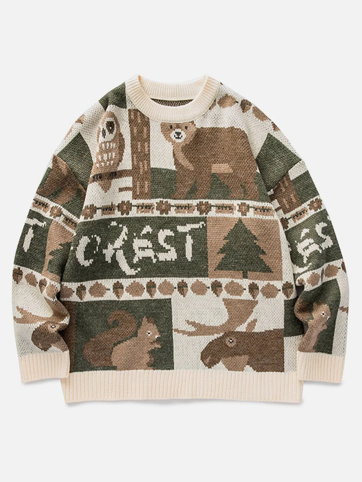 Rimiro - Vintage Owl Bear Print Knitted Sweater